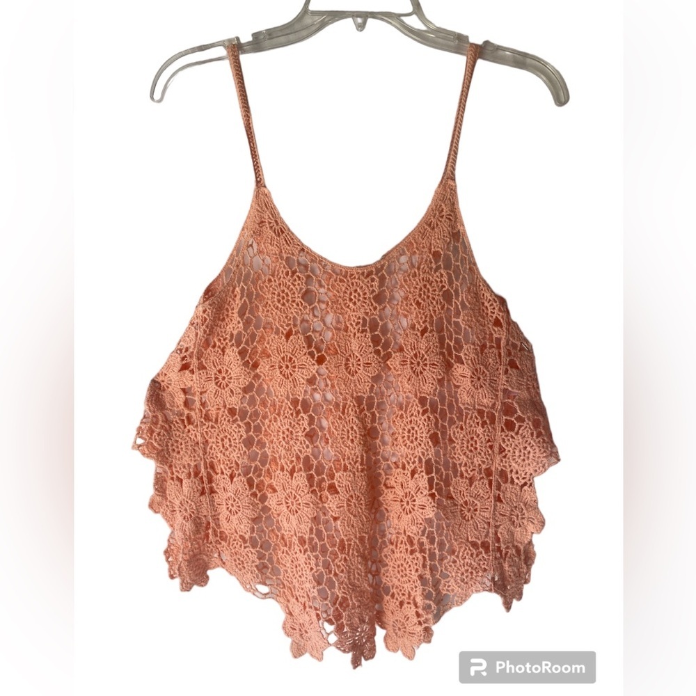 CROCHET LACE BABY DOLL SPAGHETTI STRAP TANK TOP  BLOUSE SZ SMALL GOOD CONDITION